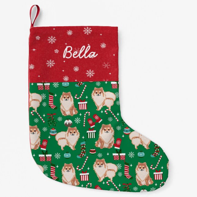 Petite Chaussette De Noël Nom du chien personnalisé de Noël de Poméranie (Devant)