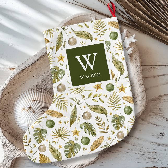 Petite Chaussette De Noël Nom du monogramme tropical (Créateur téléchargé)