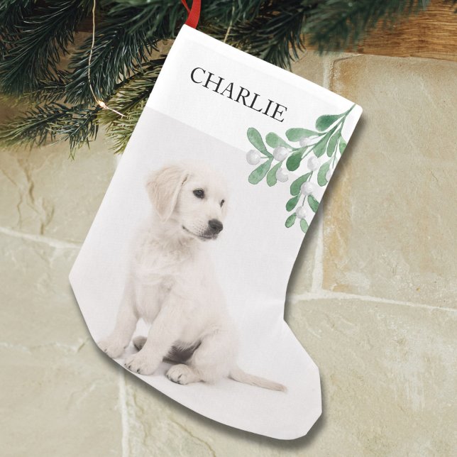 Petite Chaussette De Noël Nom personnalisé Animaux de compagnie Chien photo  (Créateur téléchargé)
