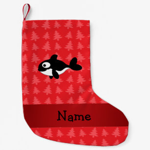 Petite Chaussette De Noël Nom personnalisé baleine rouge noël arbres