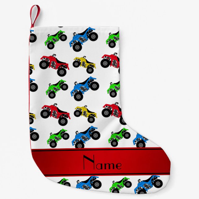 Petite Chaussette De Noël Nom personnalisé blanc motif atv (Devant)