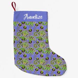 Petite Chaussette De Noël Nom personnalisé cachemire feuille bleu