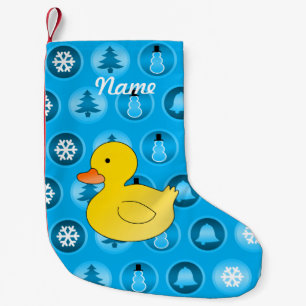 Petite Chaussette De Noël Nom personnalisé canard en caoutchouc bleu cercles
