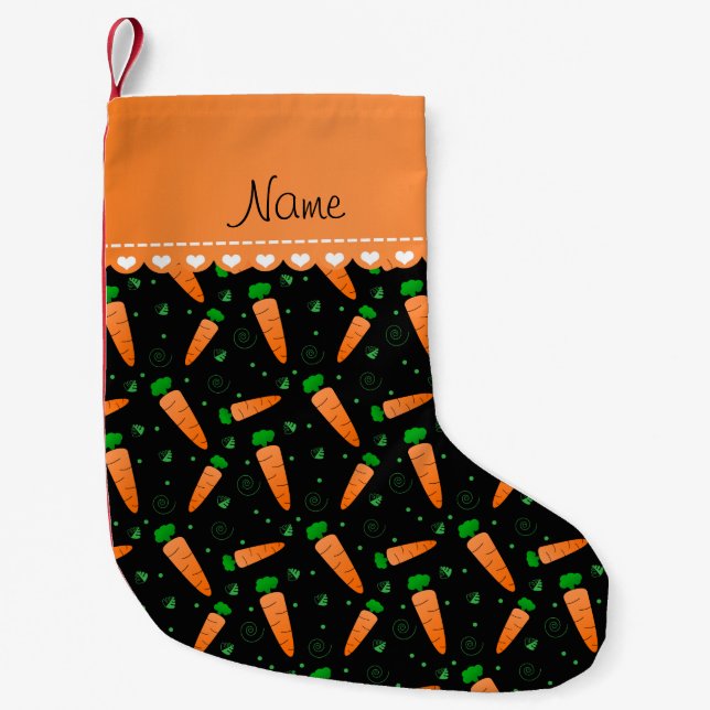Petite Chaussette De Noël Nom personnalisé carottes orange noire (Devant)