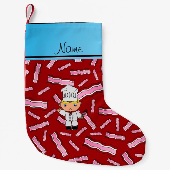 Petite Chaussette De Noël Nom personnalisé chef bacon rouge (Devant)