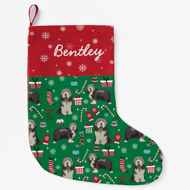 Petite Chaussette De Noël Nom personnalisé Chien de collie harcelé Noël (Devant)