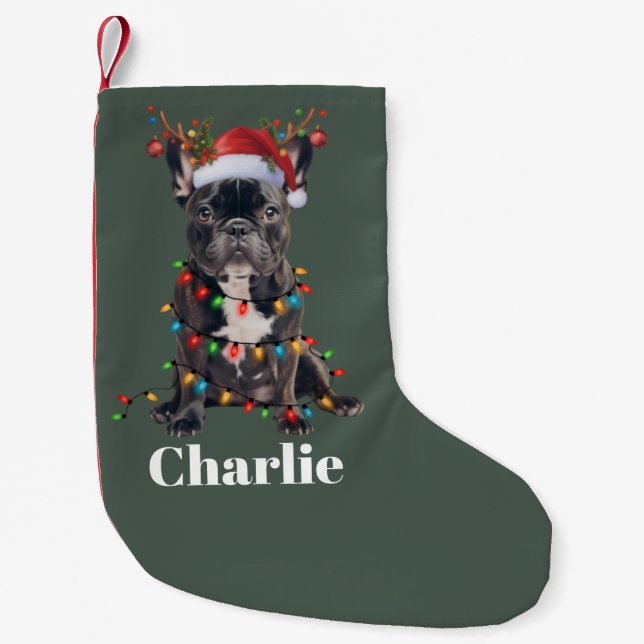 Petite Chaussette De Noël Nom personnalisé Chien de taule français de Noël (Devant)