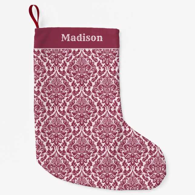 Petite Chaussette De Noël Nom personnalisé Damask Pattern Bas de Noël (Devant)