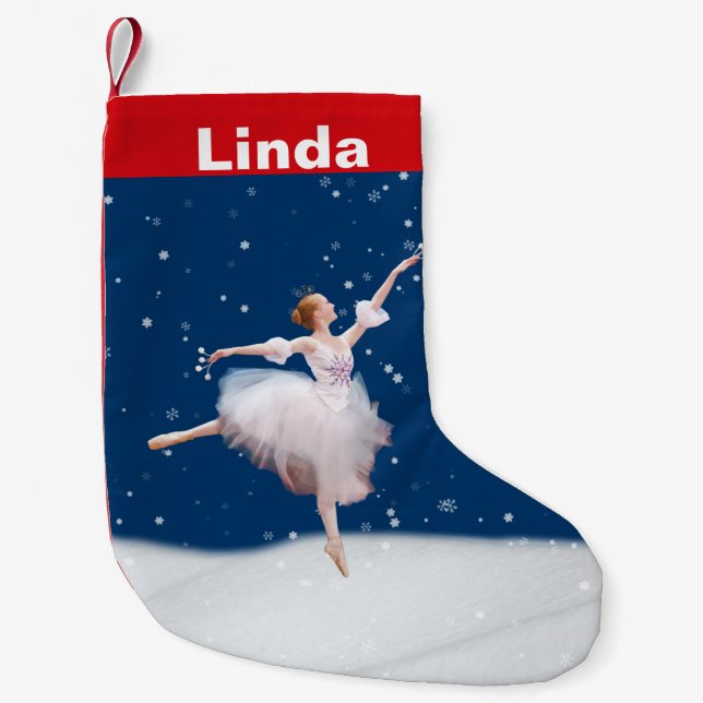Petite Chaussette De Noël Nom personnalisé de la reine de neige Ballerina (Devant)