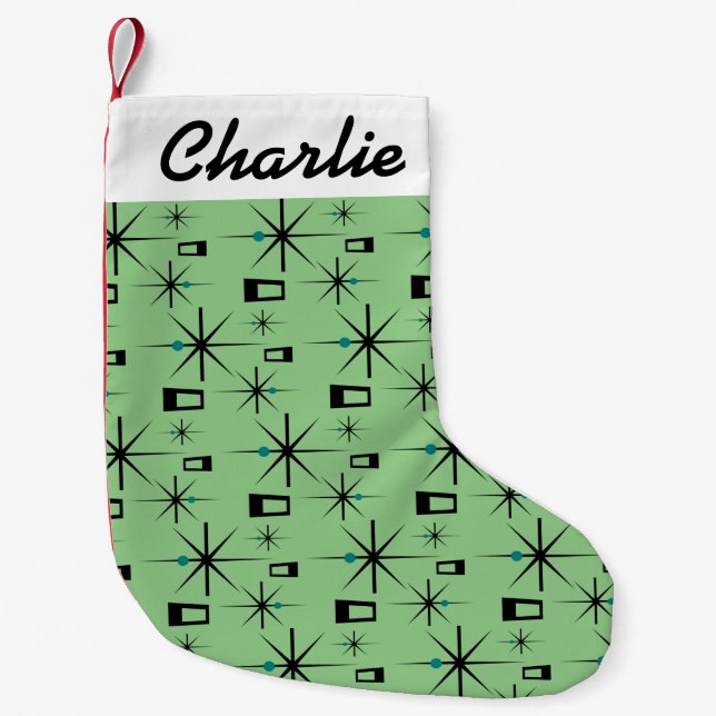 Petite Chaussette De Noël NOM PERSONNALISÉ DE L'Âge atomique Rétro (Devant)