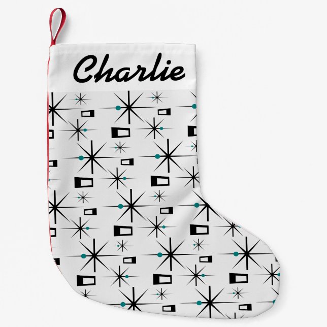 Petite Chaussette De Noël NOM PERSONNALISÉ DE L'Âge atomique Rétro (Devant)