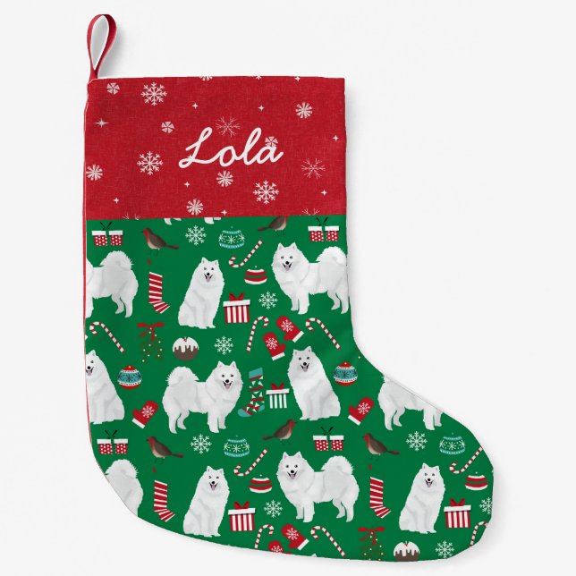 Petite Chaussette De Noël Nom personnalisé du chien Spitz japonais (Devant)