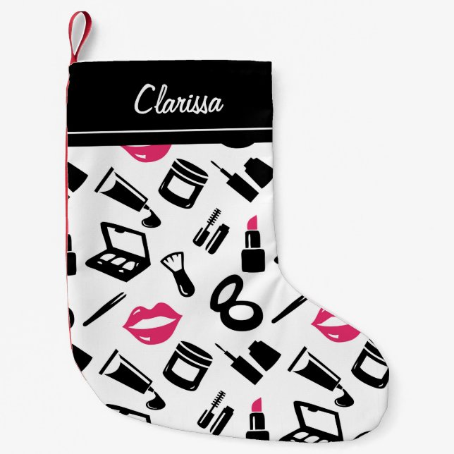 Petite Chaussette De Noël Nom personnalisé du Motif de cosmétiques (Devant)