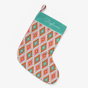 Petite Chaussette De Noël Nom personnalisé Géométrique Pastel Vert Vintage