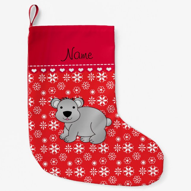 Petite Chaussette De Noël Nom personnalisé gray koala rouge flocons (Devant)