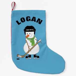 Petite Chaussette De Noël Nom personnalisé Hockey Snowman Noël