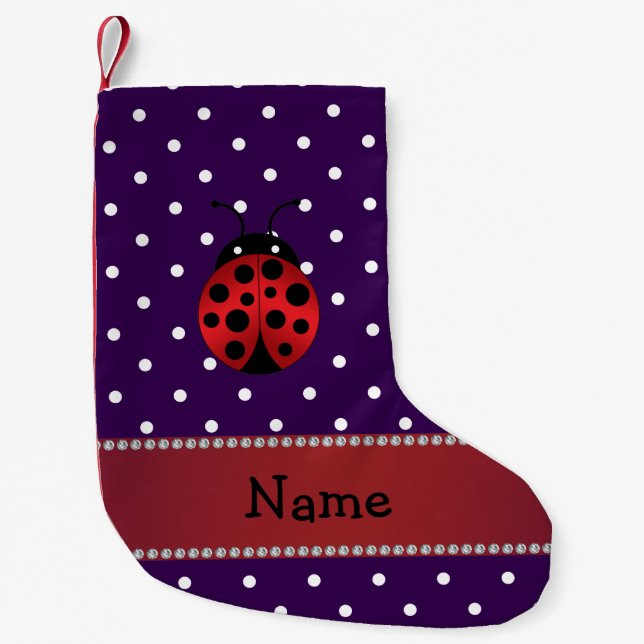 Petite Chaussette De Noël Nom personnalisé ladybug violet pois (Devant)