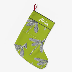 Petite Chaussette De Noël Nom personnalisé libellule sur vert
