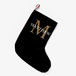 Petite Chaussette De Noël Nom personnalisé Monogramme noir