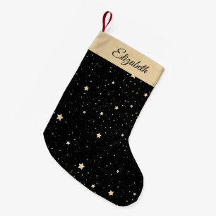Petite Chaussette De Noël Nom personnalisé Nuit étoile noire et or