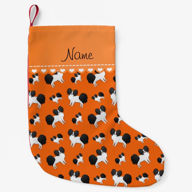 Petite Chaussette De Noël Nom personnalisé orange Papillon chiens (Devant)