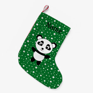 Petite Chaussette De Noël Nom personnalisé panda étoiles vert
