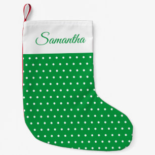 Petite Chaussette De Noël Nom personnalisé Pointe Polka verte et blanche