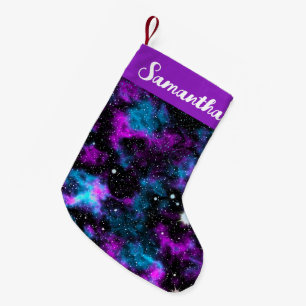 Petite Chaussette De Noël Nom personnalisé Purple et Blue Galaxy Cosmic