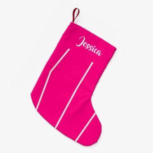 Petite Chaussette De Noël Nom personnalisé rose et blanc