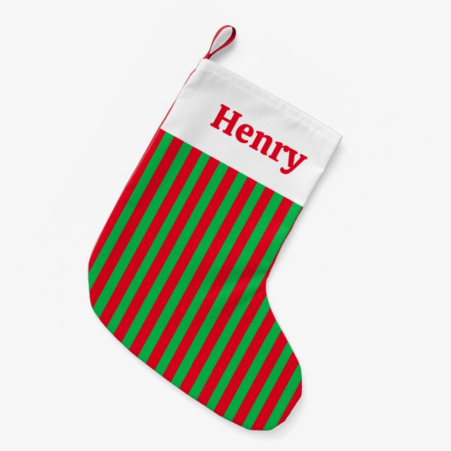Petite Chaussette De Noël Nom personnalisé rouge et vert à rayures simples (Devant (Accrochage))