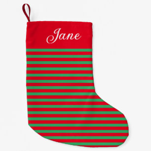 Petite Chaussette De Noël Nom personnalisé Rouge et vert rayé