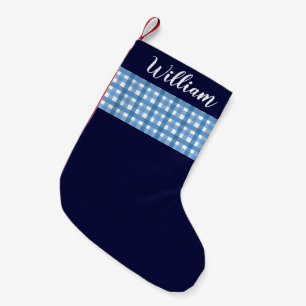Petite Chaussette De Noël Nom personnalisé Russe Blue Plaid