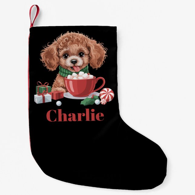 Petite Chaussette De Noël Nom personnalisé Toy Poodle Amoureux des chiens No (Devant)
