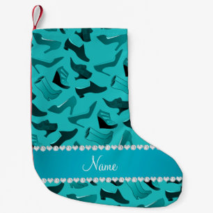 Petite Chaussette De Noël Nom personnalisé turquoise chaussures femme motif