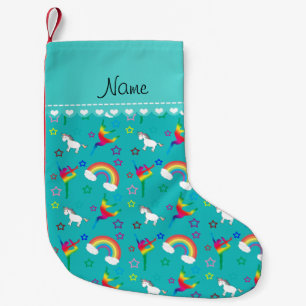 Petite Chaussette De Noël Nom turquoise gymnastique arc-en-ciel licornes