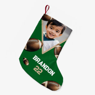 Petite Chaussette De Noël Nom unique de photo de football marron et vert