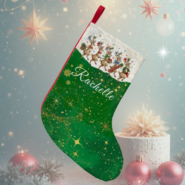 Petite Chaussette De Noël Nom vert Marching Quirky Christmas Reindeer (Créateur téléchargé)