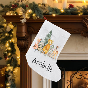Petite Chaussette De Noël Noms d'animaux de la forêt de Noël en aquarelle