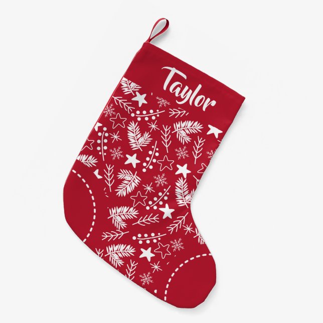 Petite Chaussette De Noël Nordic Pattern Personalized Red White Christmas (Devant (Accrochage))