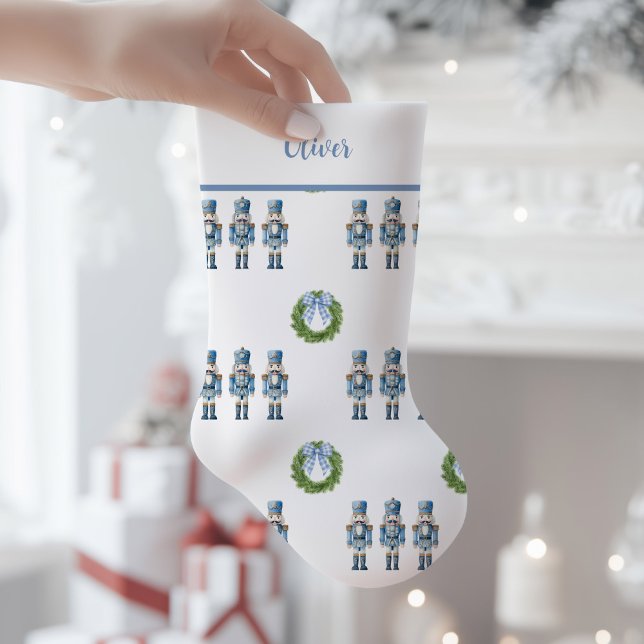 Petite Chaussette De Noël Nostalgie des noisettes bleues (Blue Nutcracker Christmas Stocking)