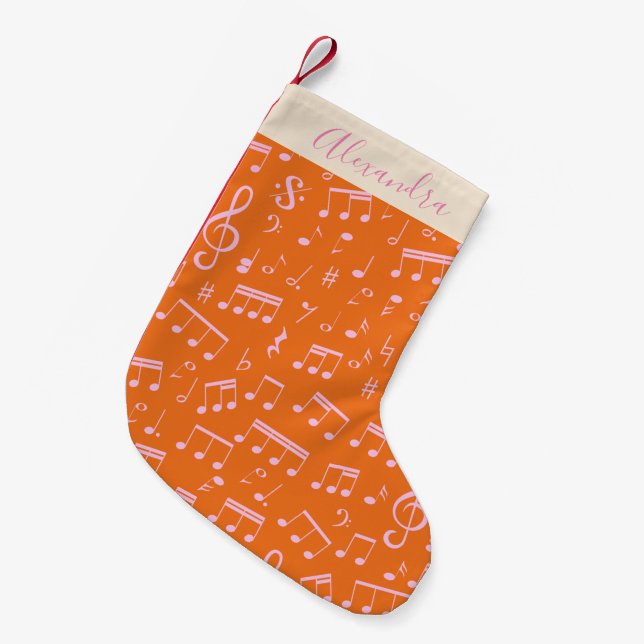 Petite Chaussette De Noël Notes musicales orange rose mignonne Motif Personn (Devant (Accrochage))