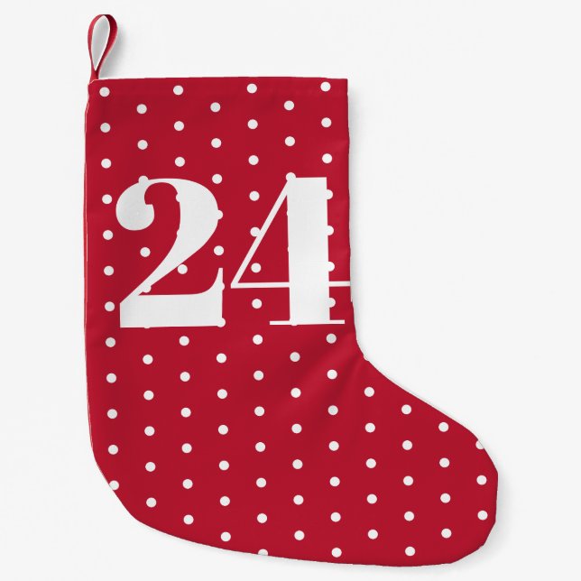 Petite Chaussette De Noël Numéro | Calendrier de l'avent Pois rouges et blan (Devant)