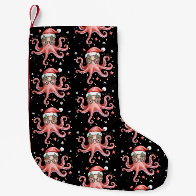Petite Chaussette De Noël Octopus Glasses Santa Hat Christmas Light Ocean  (Devant)