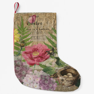 Petite Chaussette De Noël Oiseau Nid Floral Jardin Fleur Papillon Art