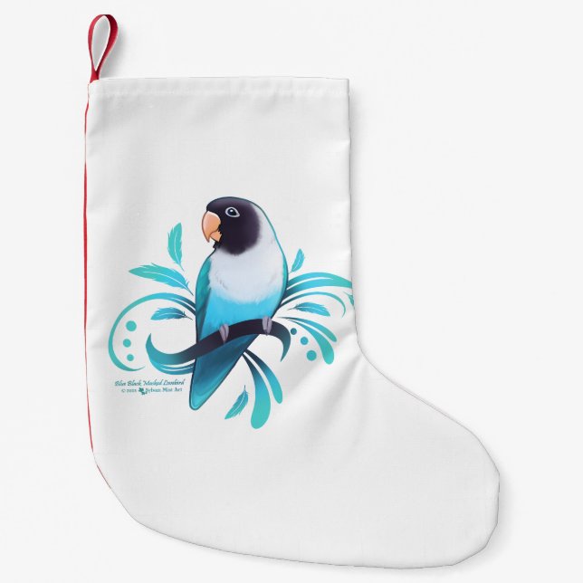 Petite Chaussette De Noël Oiseau noir masqué bleu (Devant)