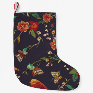 Petite Chaussette De Noël Oiseau vintage, Papillon, Aquarelle de broderie.