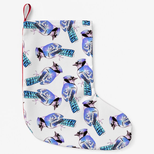 Petite Chaussette De Noël Oiseaux de foin bleu en aquarelle (Devant)