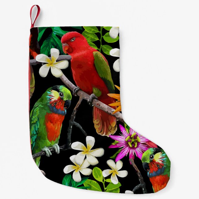 Petite Chaussette De Noël Oiseaux exotiques Belles Fleurs Motif (Devant)