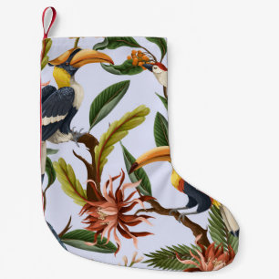 Petite Chaussette De Noël Oiseaux & Fleurs : Motif Vintage tropical.