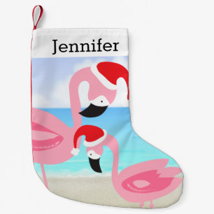 Petite Chaussette De Noël Oiseaux tropicaux de Flamant rose de Noël de plag